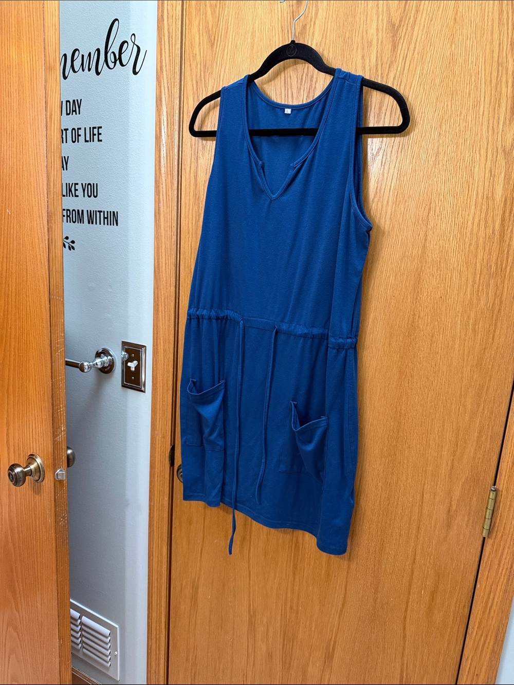 Amazon Blue Sleeveless Midi Drawstring Pocket Dress